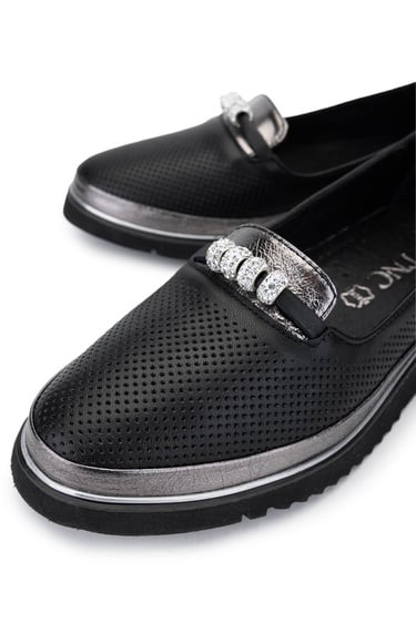  Tamer Tanca Kadın Hakiki Deri Siyah Comfort Ayakkabı