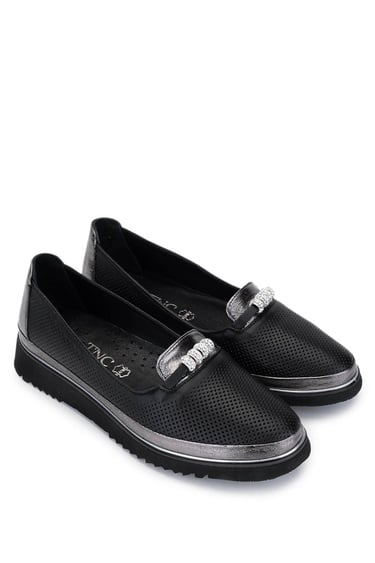  Tamer Tanca Kadın Hakiki Deri Siyah Comfort Ayakkabı