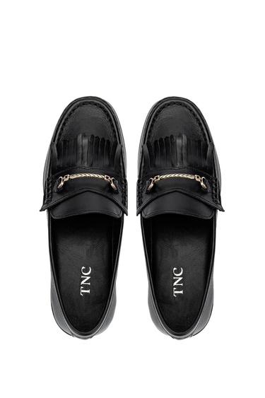  Tamer Tanca Kadın Hakiki Deri Siyah Deri Loafer Ayakkabı