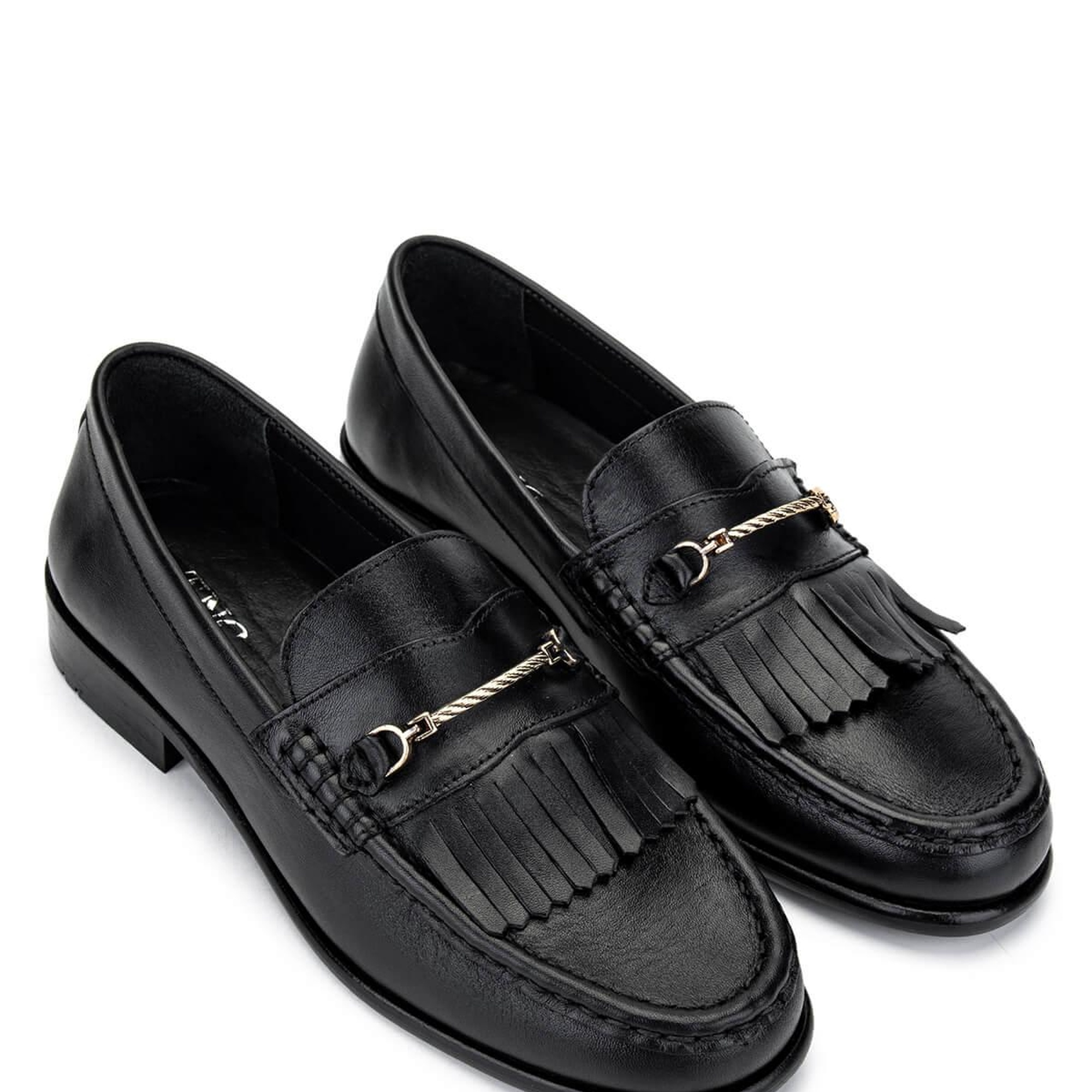 Tamer Tanca Kadın Hakiki Deri Siyah Deri Loafer Ayakkabı