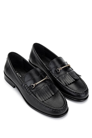  Tamer Tanca Kadın Hakiki Deri Siyah Deri Loafer Ayakkabı