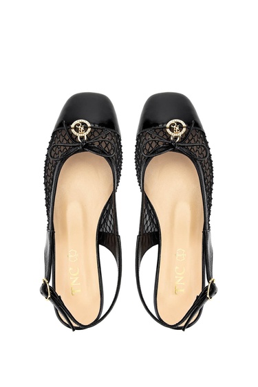  Tamer Tanca Kadın Deri & Tekstil Siyah Rugan Babet Ayakkabı