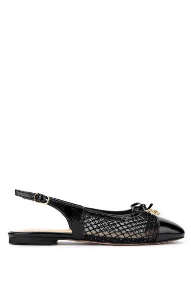  Tamer Tanca Kadın Deri & Tekstil Siyah Rugan Babet Ayakkabı