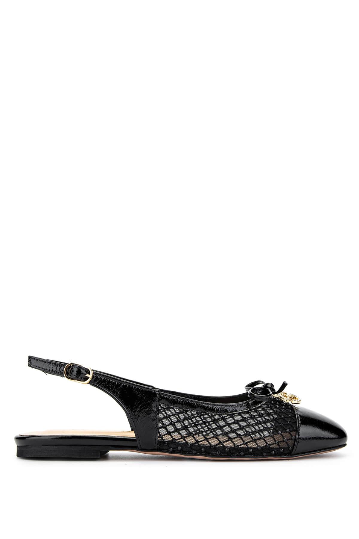  Tamer Tanca Kadın Deri & Tekstil Siyah Rugan Babet Ayakkabı