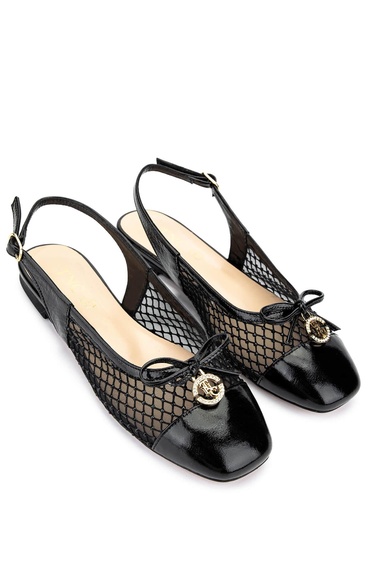  Tamer Tanca Kadın Deri & Tekstil Siyah Rugan Babet Ayakkabı