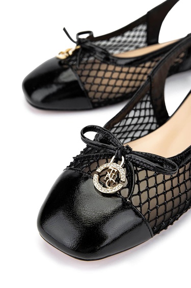  Tamer Tanca Kadın Deri & Tekstil Siyah Rugan Babet Ayakkabı