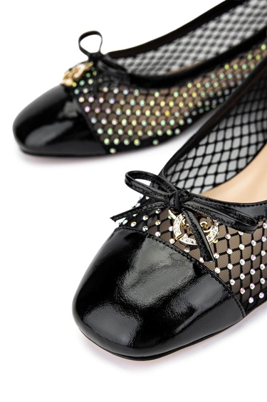  Tamer Tanca Kadın Deri & Tekstil Siyah Rugan Babet Ayakkabı