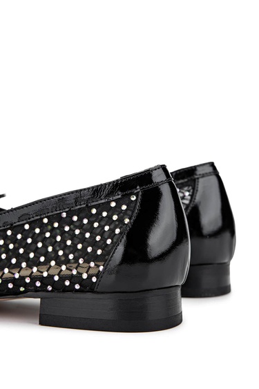  Tamer Tanca Kadın Deri & Tekstil Siyah Rugan Babet Ayakkabı