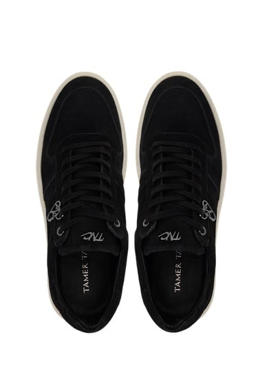  Tamer Tanca Erkek Hakiki Deri Siyah Süet Sneakers & Spor Ayakkabı