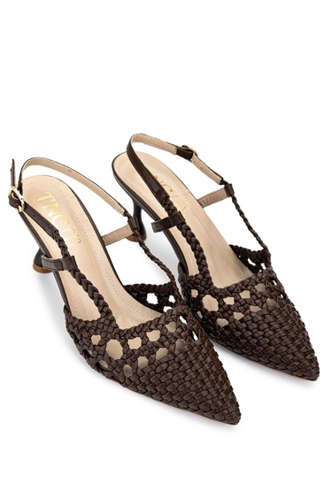  Tamer Tanca Kadın Vegan Kahverengi Topuklu Ayakkabı