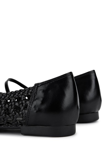  Tamer Tanca Kadın Vegan Siyah Babet Ayakkabı