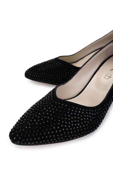  Tamer Tanca Kadın Hakiki Deri Siyah Süet Topuklu Ayakkabı