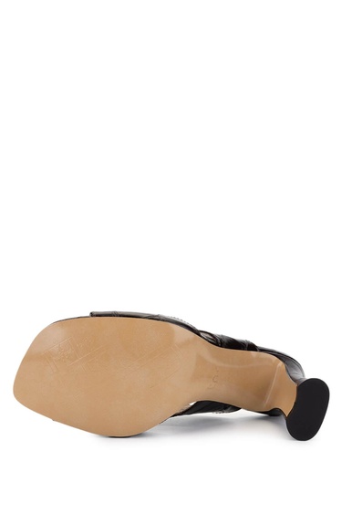  Tamer Tanca Kadın Hakiki Deri Kahverengi Kroko Topuklu Terlik