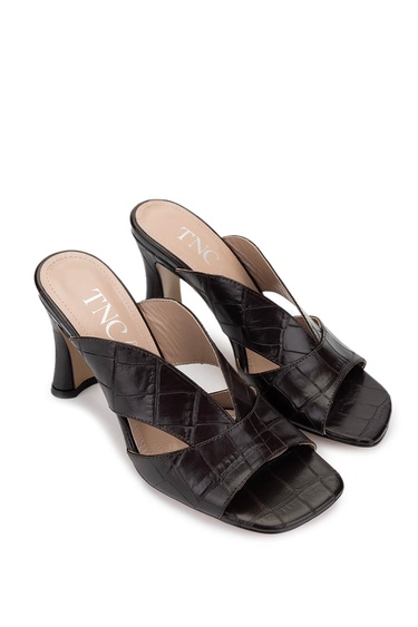  Tamer Tanca Kadın Hakiki Deri Kahverengi Kroko Topuklu Terlik