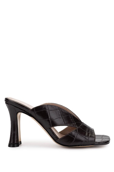  Tamer Tanca Kadın Hakiki Deri Kahverengi Kroko Topuklu Terlik