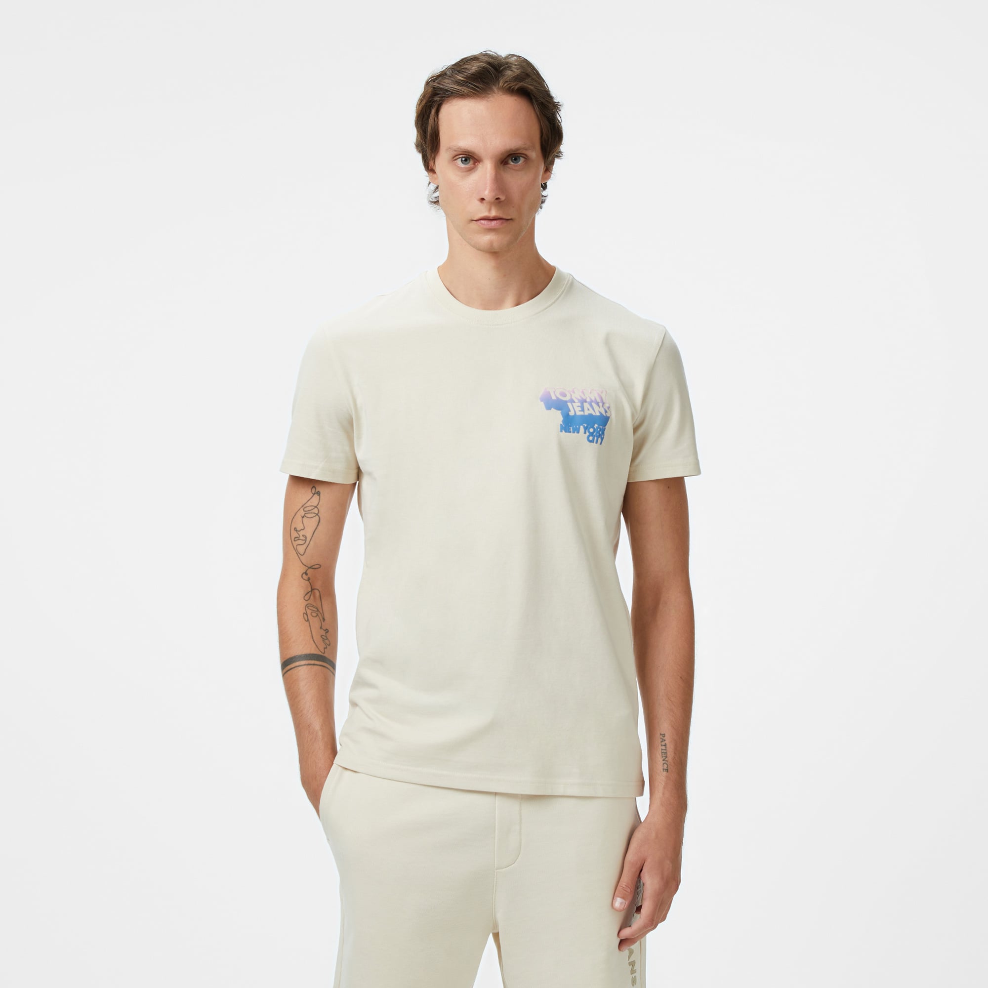  Tommy Hilfiger Back Logo Erkek Bej T-Shirt