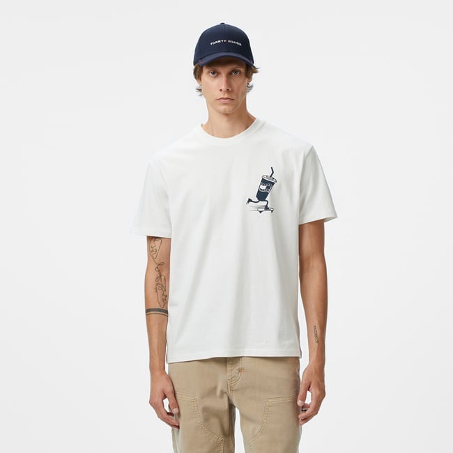  Tommy Hilfiger Back Logo Erkek Beyaz T-Shirt