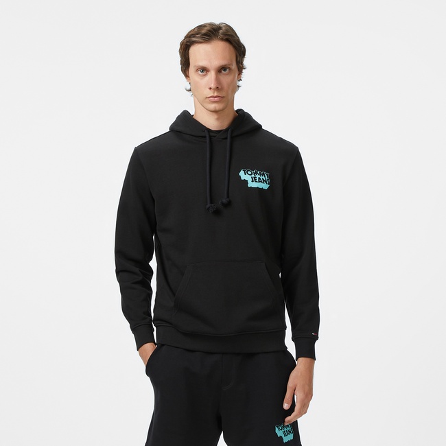  Tommy Jeans Badge Logo Erkek Siyah Sweatshirt