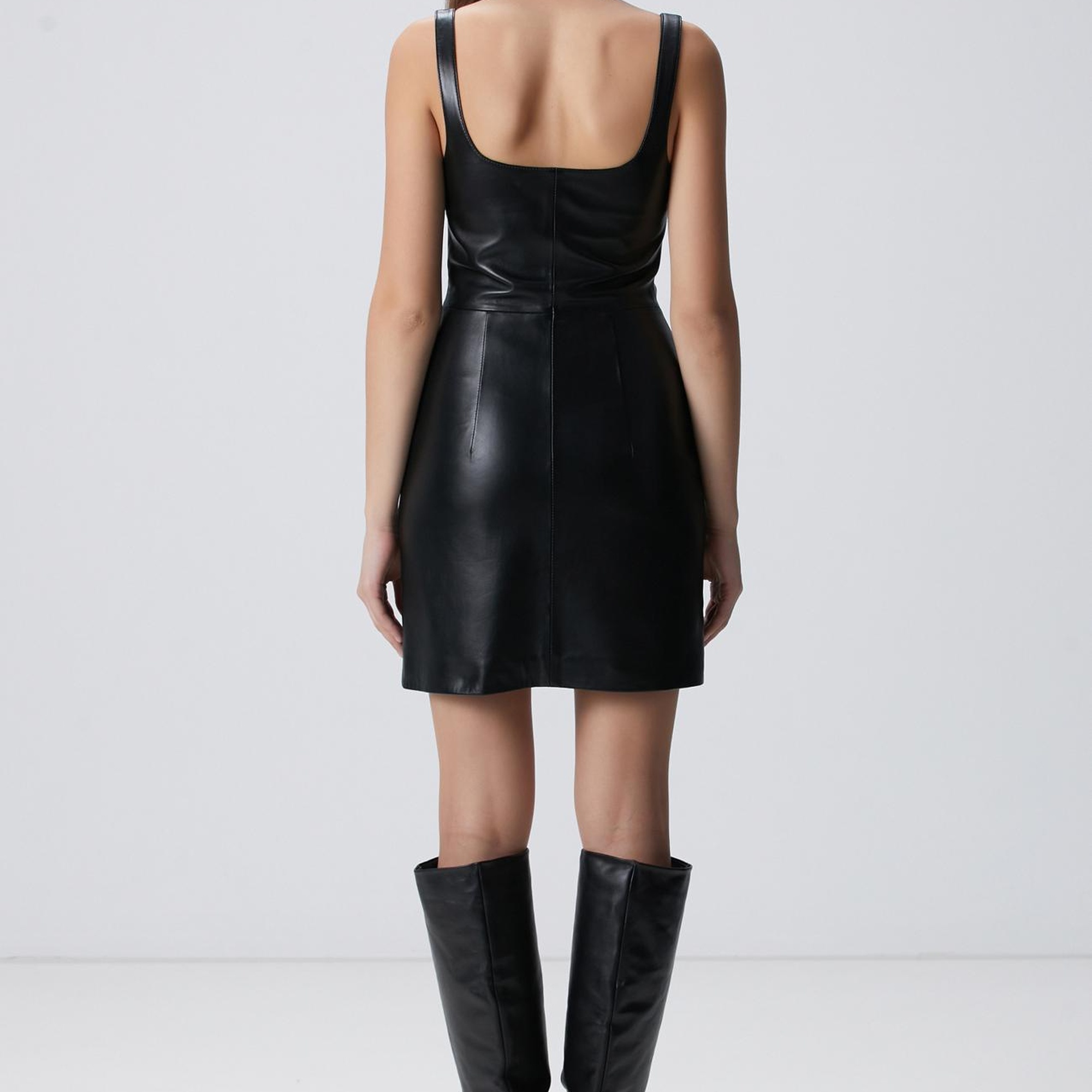 Network Kadın Siyah Deri Elbise