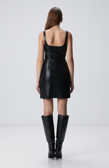  Network Kadın Siyah Deri Elbise