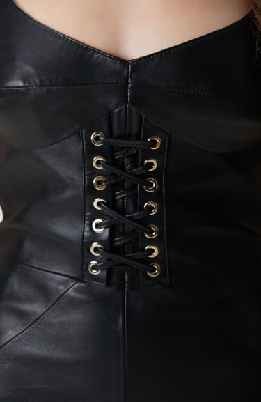  Network Kadın Siyah Deri Elbise