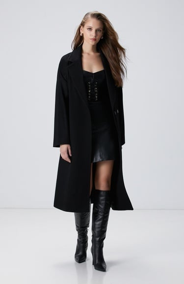  Network Kadın Siyah Deri Elbise