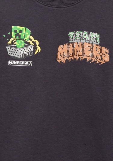  Mavi Minecraft Baskılı Antrasit Sweatshirt 6S10129-70087