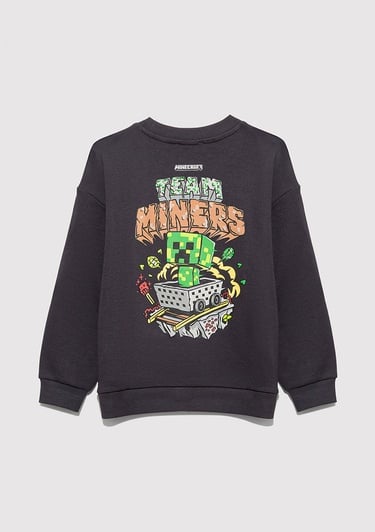  Mavi Minecraft Baskılı Antrasit Sweatshirt 6S10129-70087