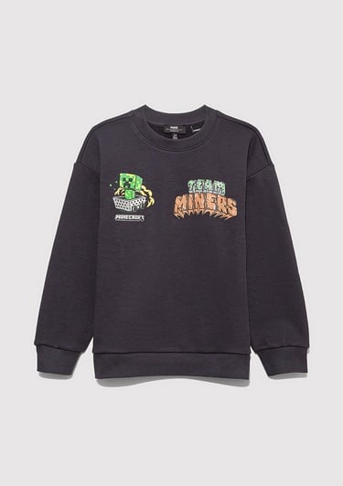  Mavi Minecraft Baskılı Antrasit Sweatshirt 6S10129-70087