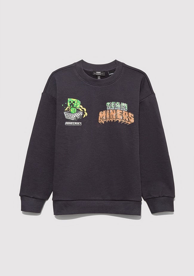  Mavi Minecraft Baskılı Antrasit Sweatshirt 6S10129-70087