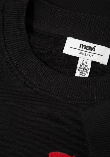  Mavi Köpek Nakışlı Siyah Sweatshirt 7S10132-900