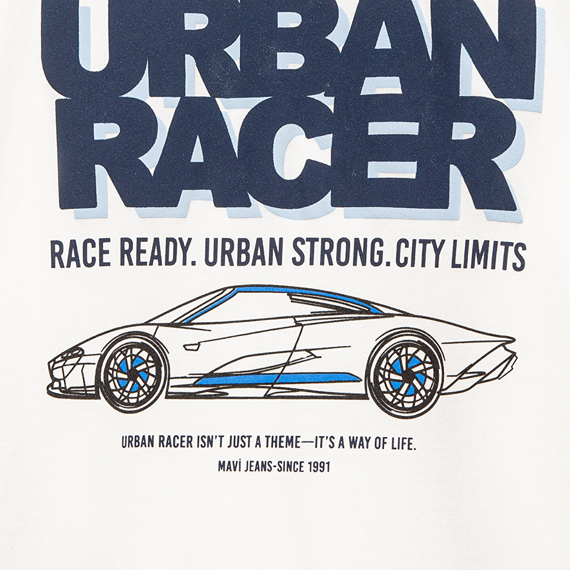 Mavi Baskılı Ekru Tişört Oversize / Geniş Kesim 6610364-70057