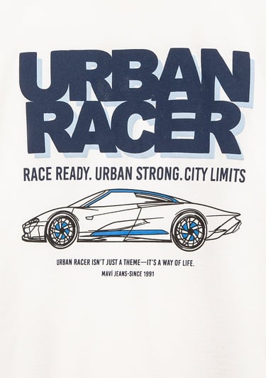  Mavi Baskılı Ekru Tişört Oversize / Geniş Kesim 6610364-70057