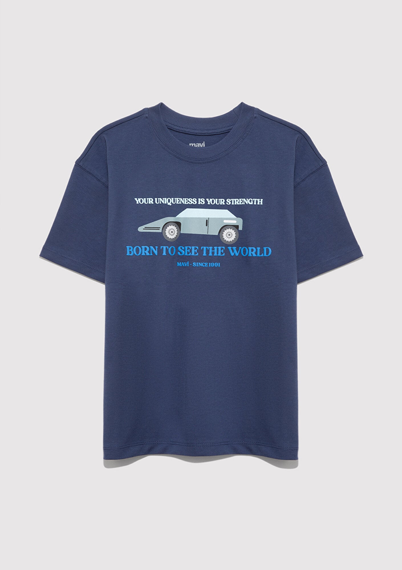  Mavi Baskılı Lacivert Tişört Oversize / Geniş Kesim 6610363-87737