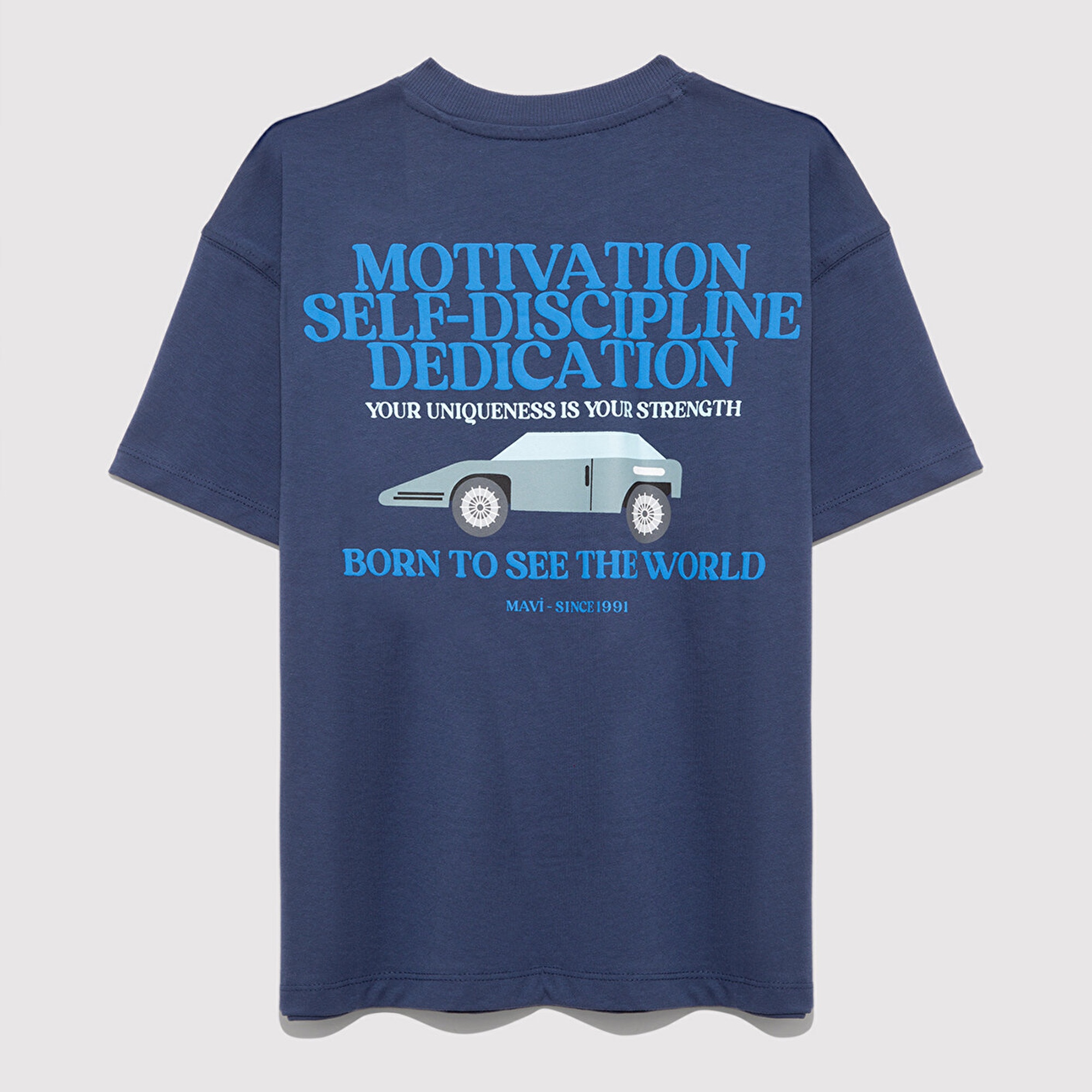 Mavi Baskılı Lacivert Tişört Oversize / Geniş Kesim 6610363-87737