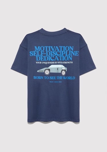  Mavi Baskılı Lacivert Tişört Oversize / Geniş Kesim 6610363-87737