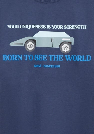  Mavi Baskılı Lacivert Tişört Oversize / Geniş Kesim 6610363-87737