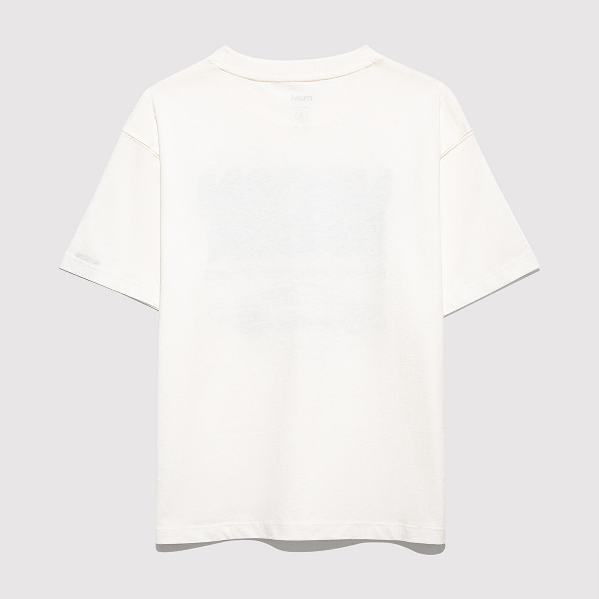 Mavi Baskılı Ekru Tişört Oversize / Geniş Kesim 6610364-70057