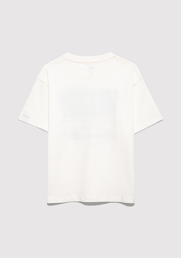  Mavi Baskılı Ekru Tişört Oversize / Geniş Kesim 6610364-70057