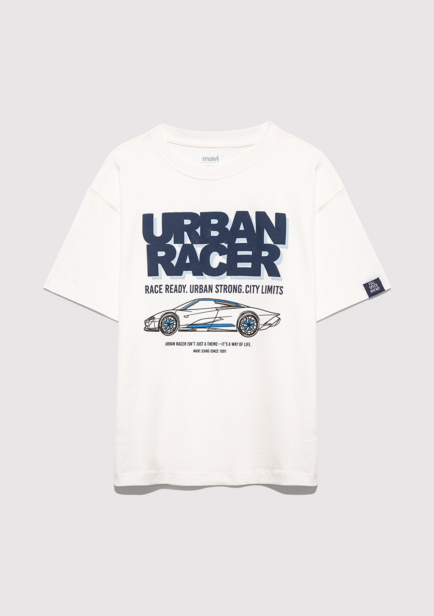  Mavi Baskılı Ekru Tişört Oversize / Geniş Kesim 6610364-70057