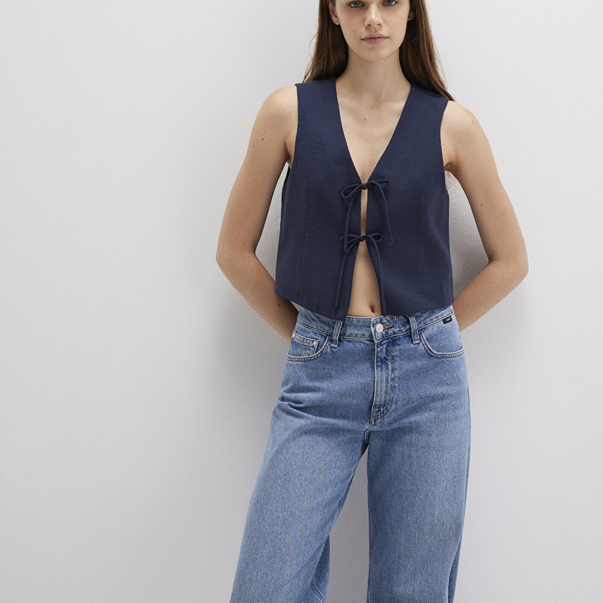 Mavi Bağcıklı Lacivert Bluz 1211200-82318