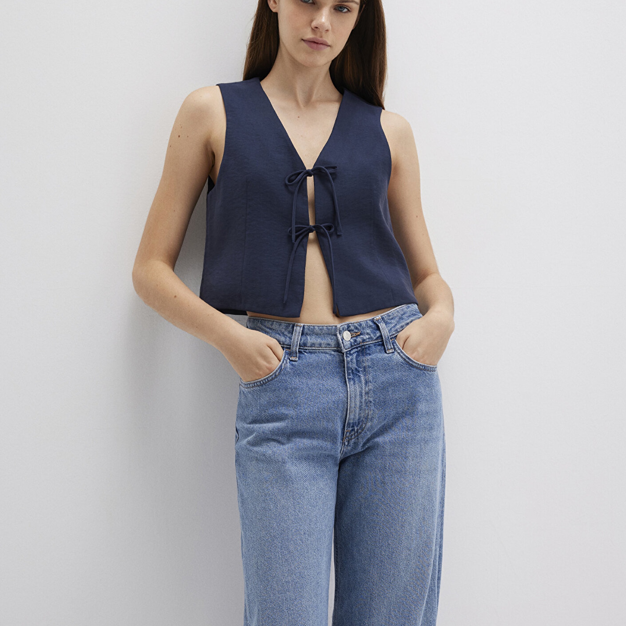 Mavi Bağcıklı Lacivert Bluz 1211200-82318