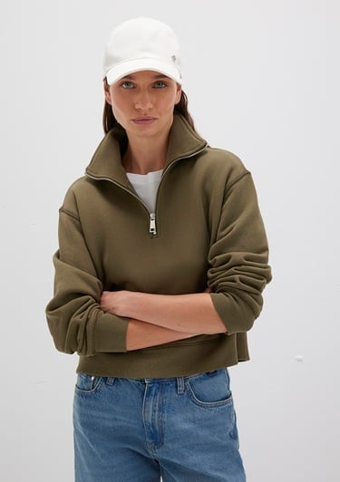  Mavi Yarı Fermuarlı Haki Sweatshirt 1S10391-71589