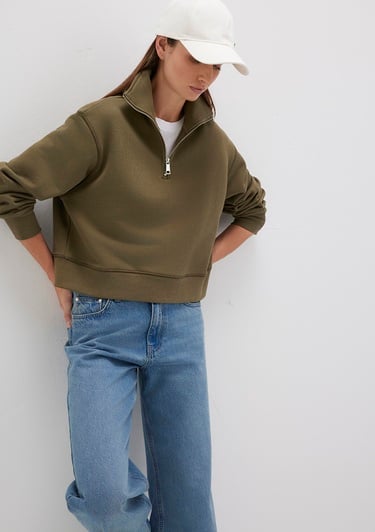  Mavi Yarı Fermuarlı Haki Sweatshirt 1S10391-71589