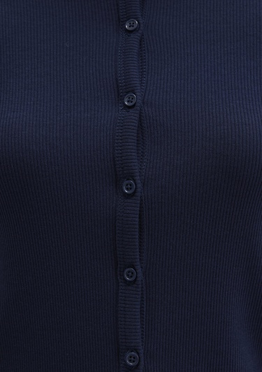  Mavi Düğme Detaylı Lacivert Uzun Kollu Tişört Fitted / Vücuda Oturan Kesim 1613330-82318