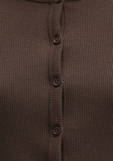  Mavi Düğme Detaylı Kahverengi Uzun Kollu Tişört Fitted / Vücuda Oturan Kesim 1613330-88067