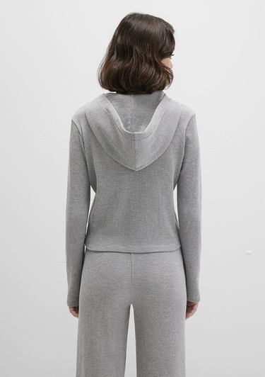  Mavi Fermuarlı Dokulu Gri Sweatshirt 1613383-80018