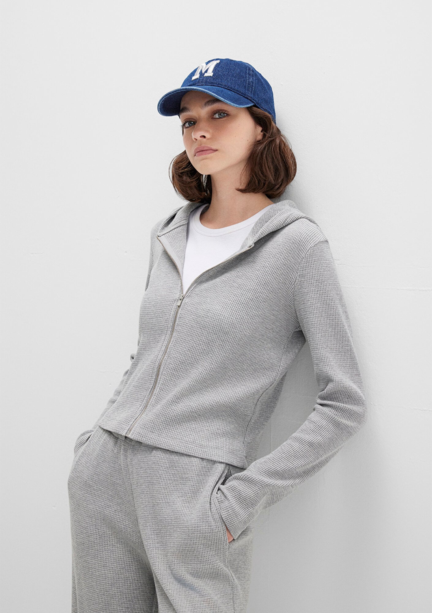  Mavi Fermuarlı Dokulu Gri Sweatshirt 1613383-80018