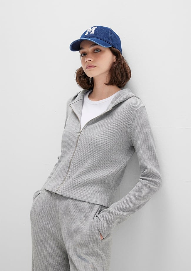  Mavi Fermuarlı Dokulu Gri Sweatshirt 1613383-80018