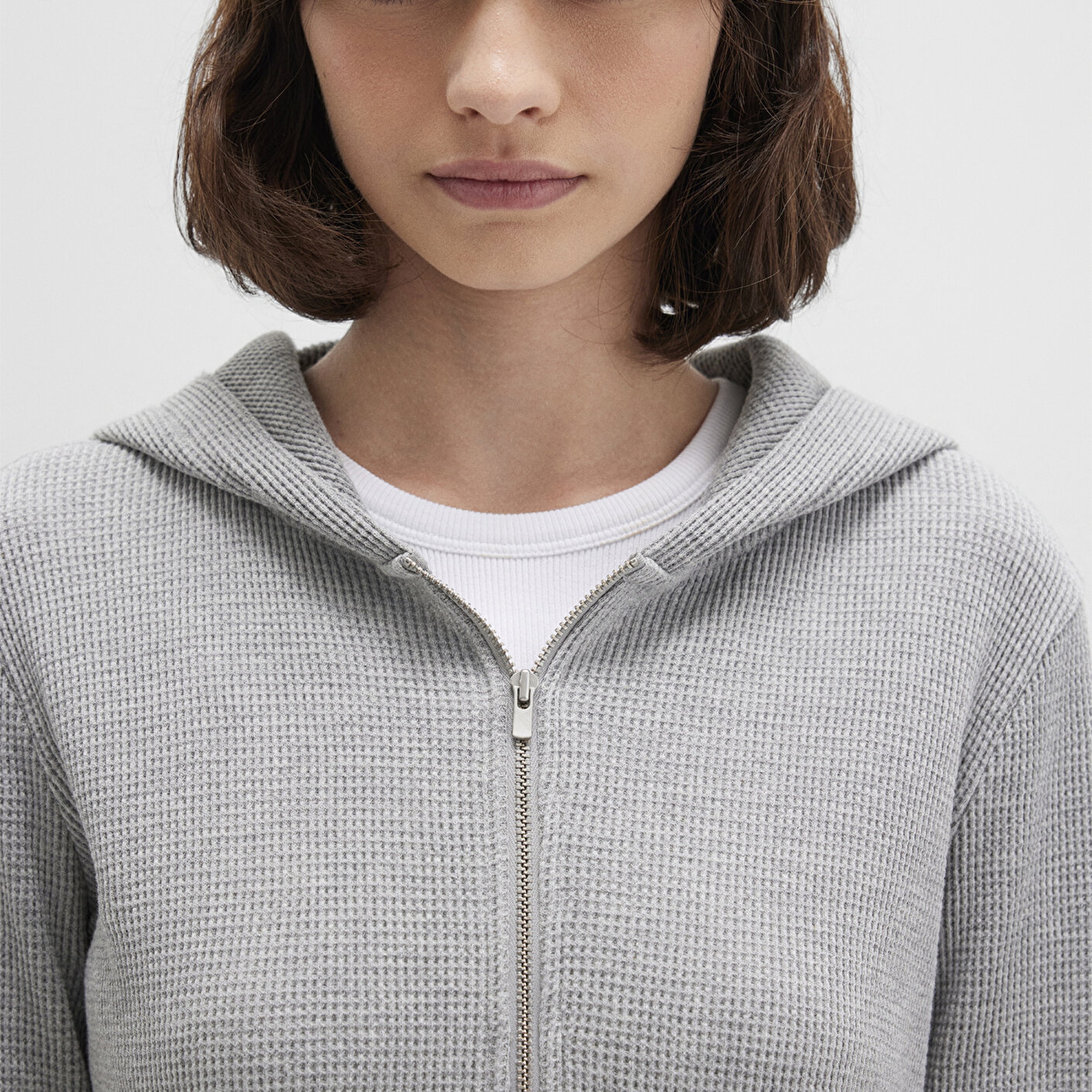 Mavi Fermuarlı Dokulu Gri Sweatshirt 1613383-80018